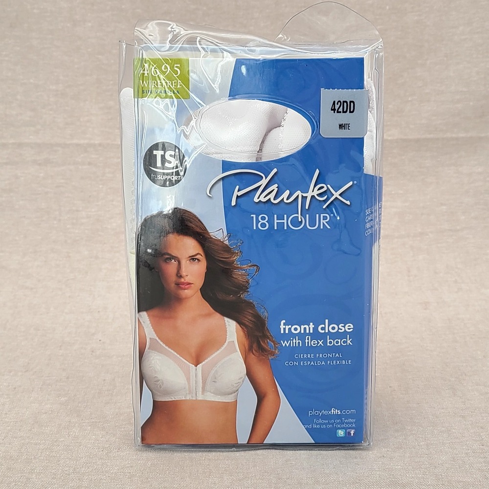 Playtex 18-hour Bra Size 42 DD Front Close With Flex Back Wirefree #4695 White